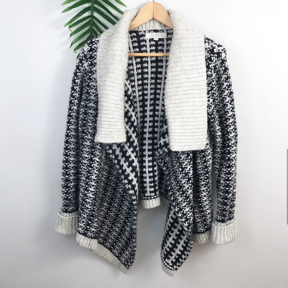 LOFT WOOL ALPACA BLEND HOUNDSTOOTH CARDIGAN SWEATER MEDIUM - Picture 6 of 9